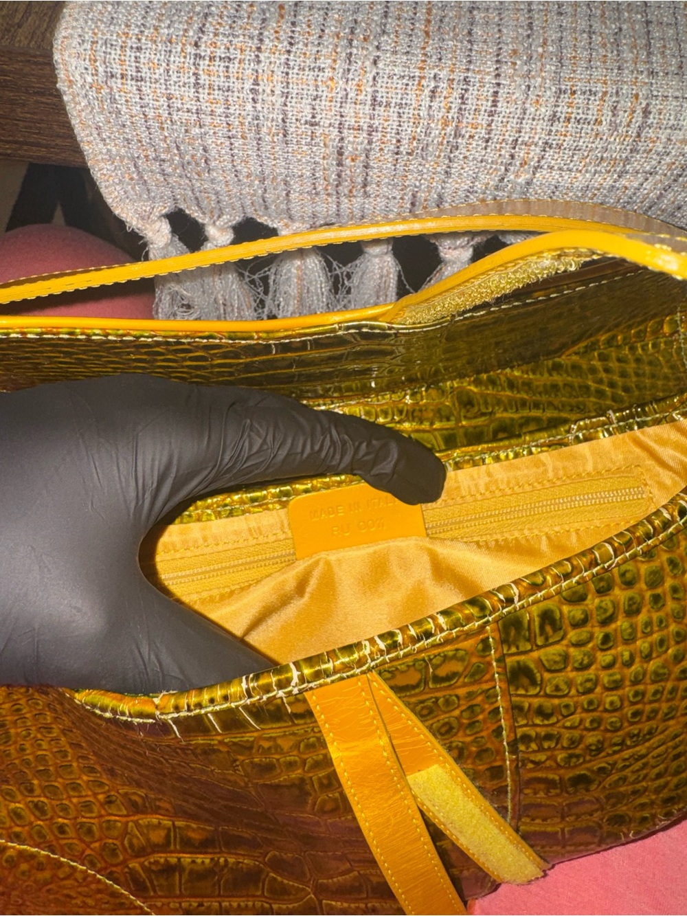 Rare Vintage Dior Saddle Bag with Yellow Croc-Embossed and Gold Hardware - Picture 10 of 16